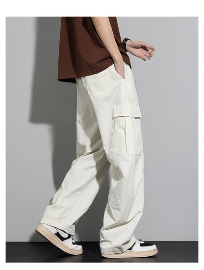 Big Size 8XL Men Casual Pants Elastic Waist Cargo Trouser Male Scimitar Banana Curved Plus Large Drawstring Fashion Straight 6XL