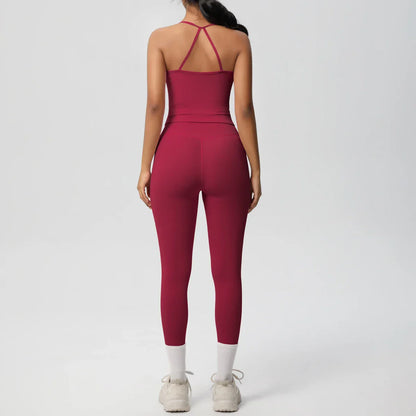 Halter Yoga Top Set Fitness Gym Suit Training Sleeveless Sport Gym Tops Crossover Back Sports Underwear  Tummy Control Slimming