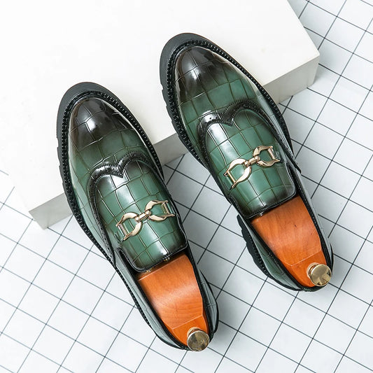 Trendy Brand Green Brogue Shoes Men's Leather Business Shoes Groom's Wedding Men's Loafers British Style Dress Shoes Men