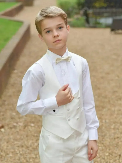2025 New White Boys Suits 4 Pieces Jacket Vest Pants Bow-tie For Birthday Party Graceful Lapel Child Tuxedo Wedding Guest