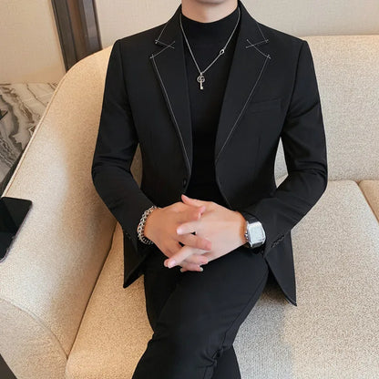 High Quality Line design Luxury Men's Suit Coats Fashion Business Casual Two Buttons Formal Social Wedding Party Suit Jacket