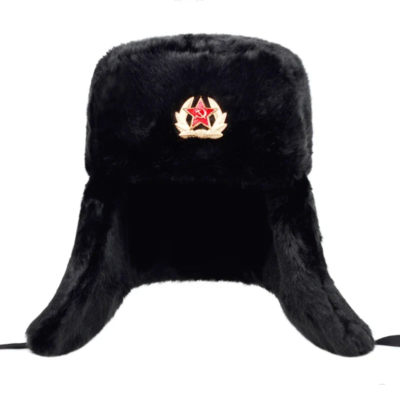 Russian bomber cap outdoor warm earmuffs men and women universal winter ski caps military badge thickened hats