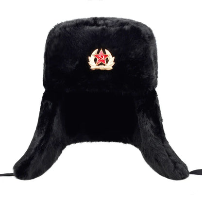 Russian bomber cap outdoor warm earmuffs men and women universal winter ski caps military badge thickened hats