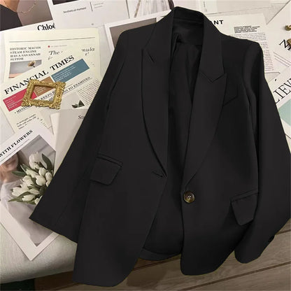 Elegant Office Lady Blazers Women Outerwears 2025Fashion Long Sleeve Single Button Blazer New Autumn Casual Female Coats Jackets