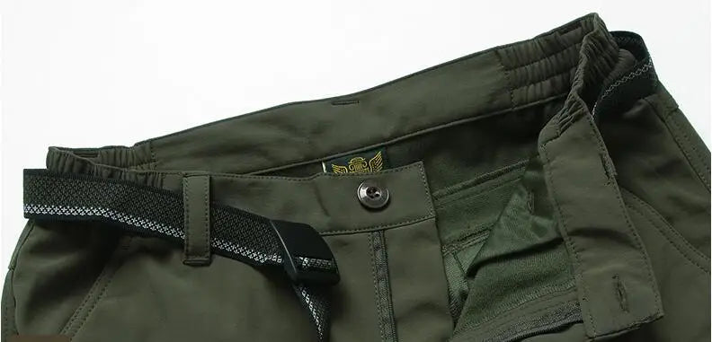 Thick Warm Cargo Stretch Pants Men Autumn Winter Hunting SoftShell Casual Fleece Pants Tactical Trousers  Waterproof Pants Men