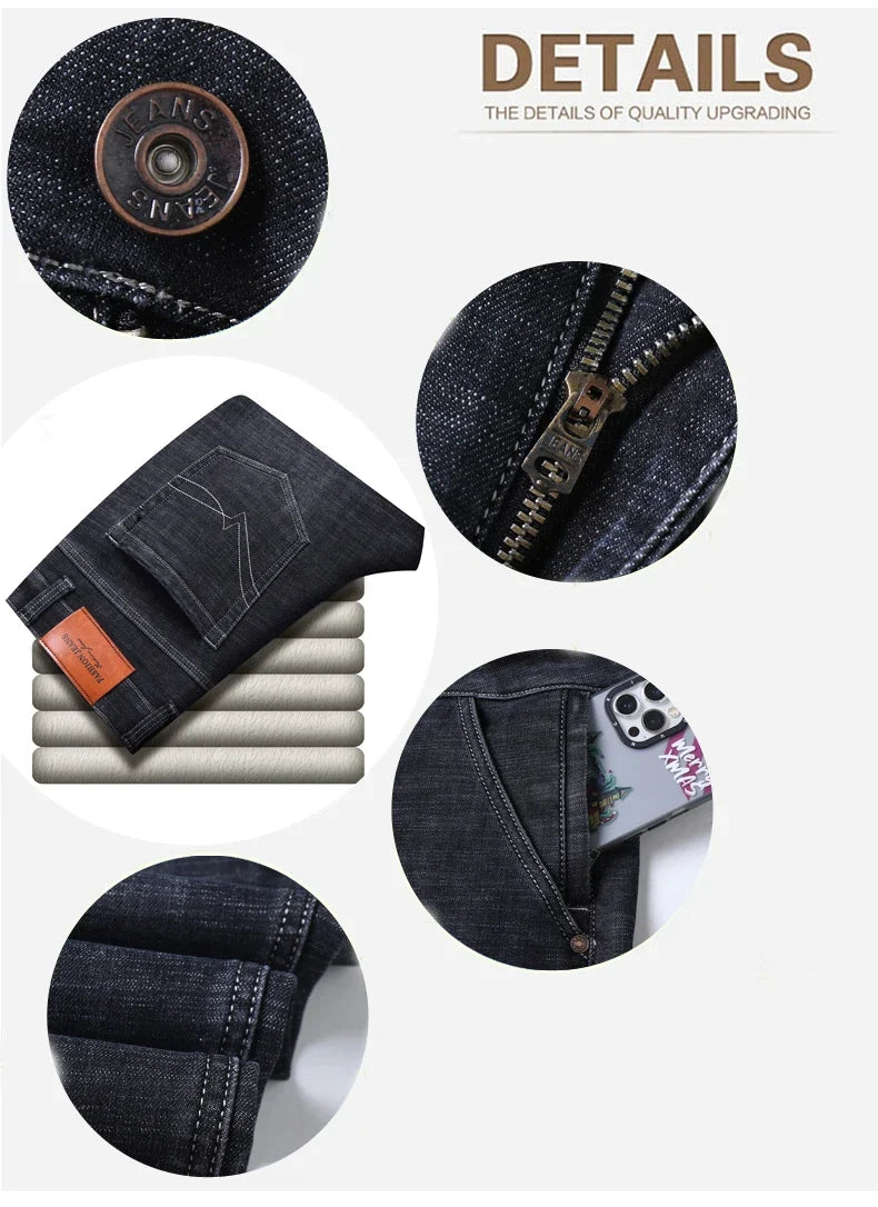 2024 New Men's Clothing Casual Jeans Winter New Fleece Pants Thick Warm Fashion Straight Fit Male Denim Trousers