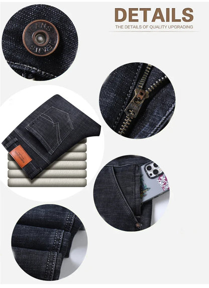 2024 New Men's Clothing Casual Jeans Winter New Fleece Pants Thick Warm Fashion Straight Fit Male Denim Trousers