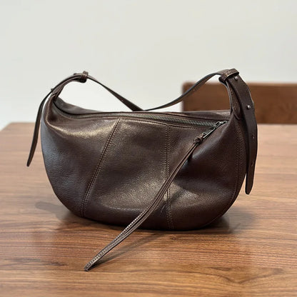 2026 New Genuine Leather Women's Bag Casual Solid Color Versatile Saddle Bag Soft Cowhide Shoulder Crossbody Bags