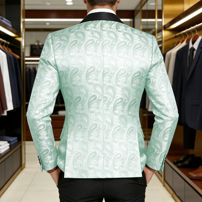 Men's Shiny Paisley Jacquard Tuxedo Blazer Slim Fit Shawl Lapel One Button Formal Prom Jacket for Wedding Groom Party