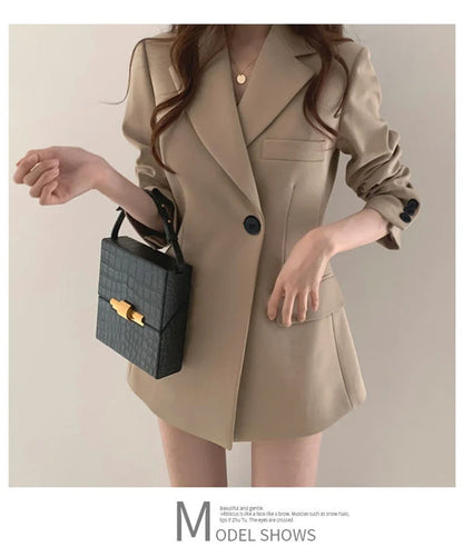 Women Blazer 2025 New Slim Spring Autumn Suit Jackets One Button Long Sleeve Korean Casual Coats Female Blazer Outwear Trend Top