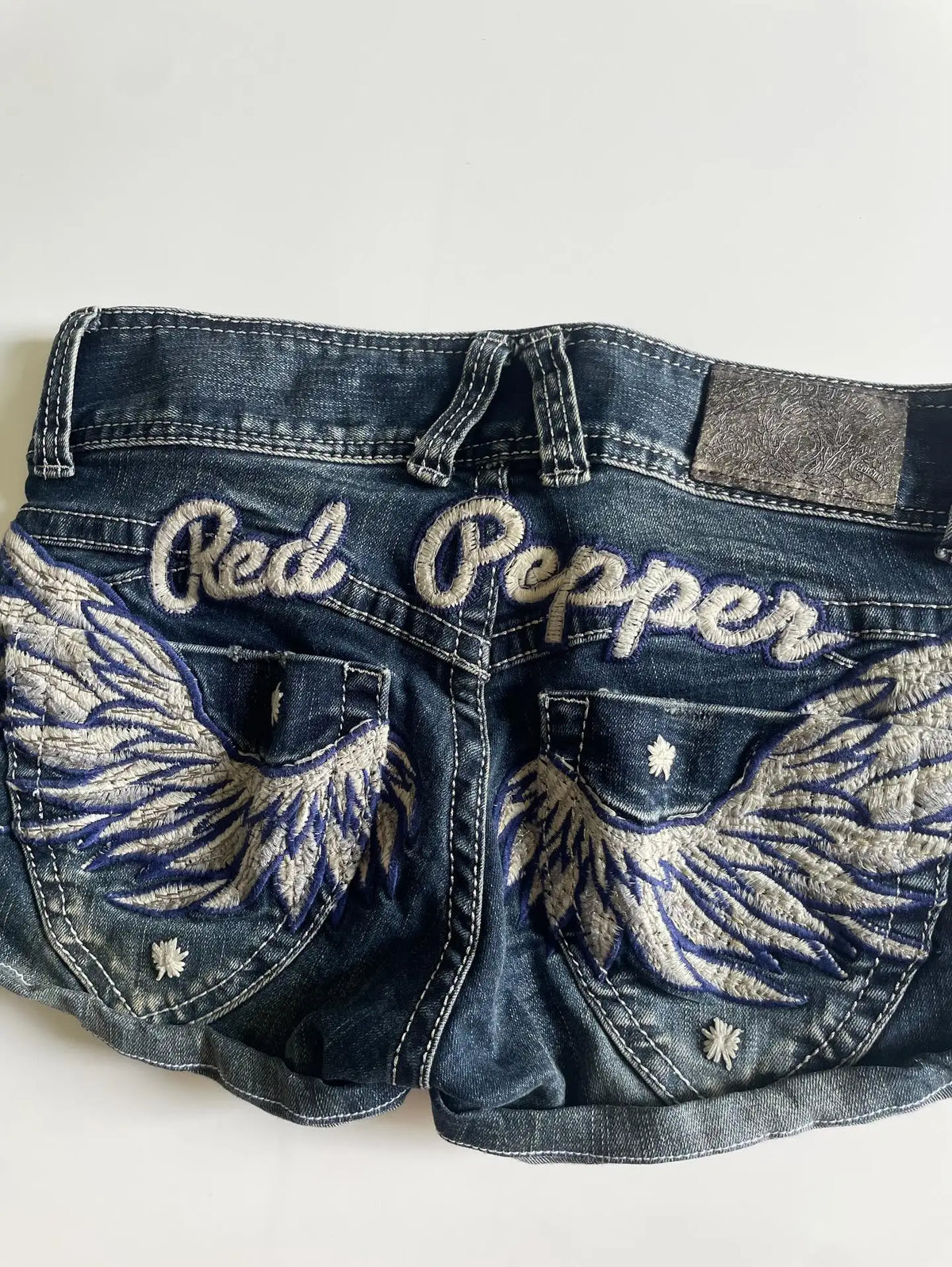 Y2K Japan Street Hottie Wing embroidery vintage Denim Shorts Harajuku Slim Skirt Light Blue Jean Low Waist Short Mini Skirt