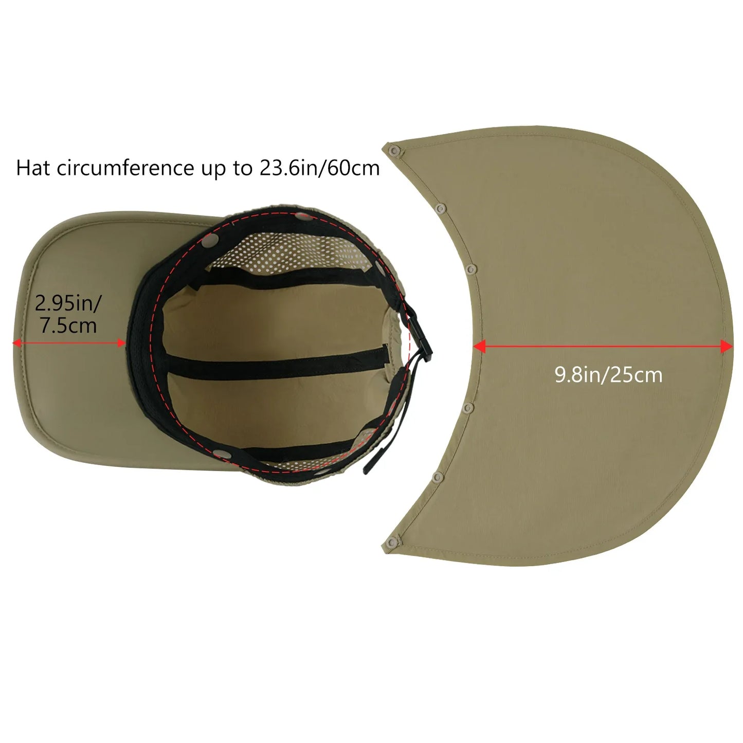 UPF 50+ Foldable Fishing Hat Baseball Cap with Removable Neck Flap Portable for Men Women Golf Hiking