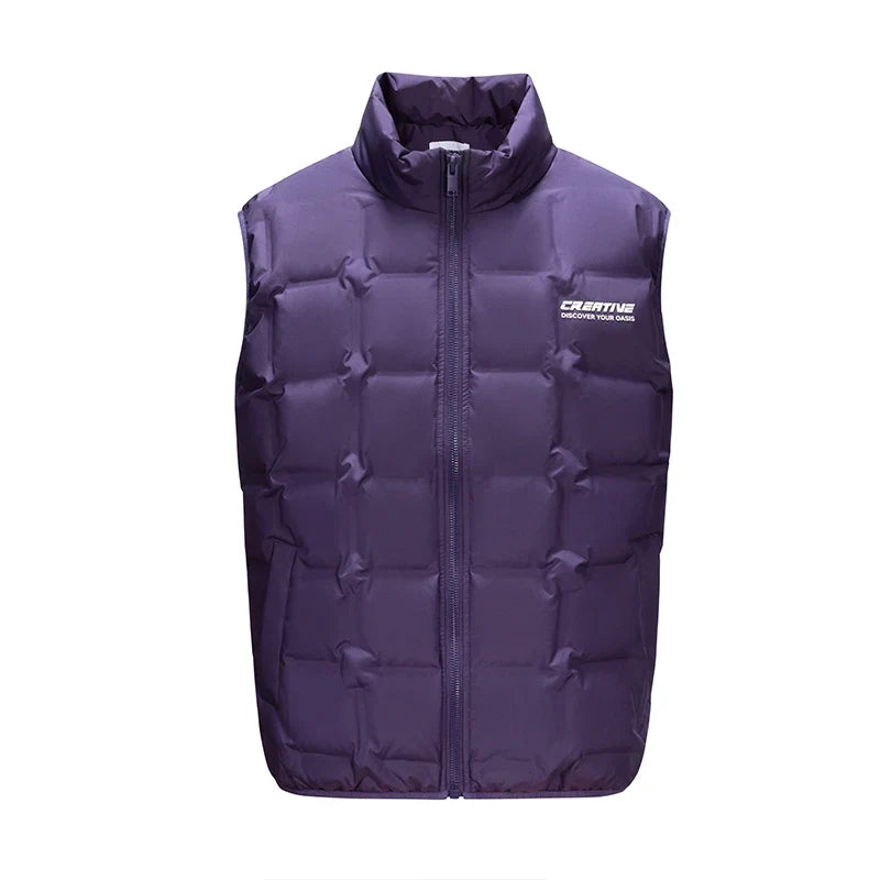 Down Vest Men 2024 New Winter Stand-Up Collar Printed Textured Outerwear Stacking Inner Wear Fashion Versatile.