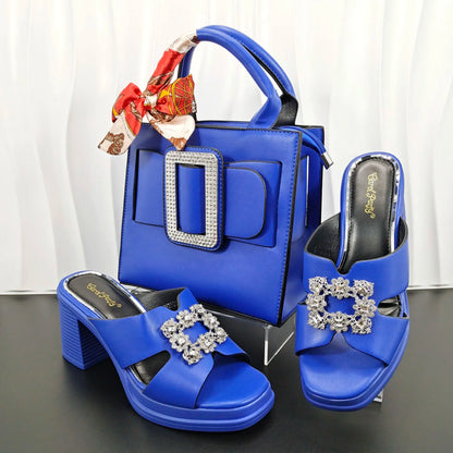 African Fashion Women's DK.Green Sandals With Square Fine Clutch Bag Italian Design Casual Style Shoes And Bag Set