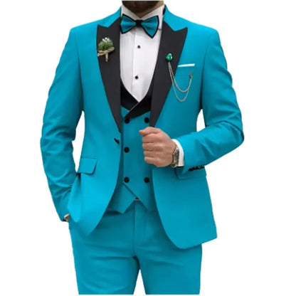 Slim Fit Men Suits Double Breasted Groom Formal Business Male Blazer Set Peak Lapel Party Wedding Tuxedo (Jacket+Vest+Pants)