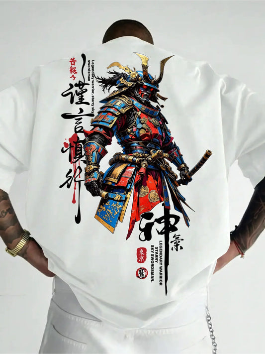 Japanese Samurai Warrior Print on Premium Soft 100% Cotton Mens T Shirt Perfect for Summer Night Outs and City Walks