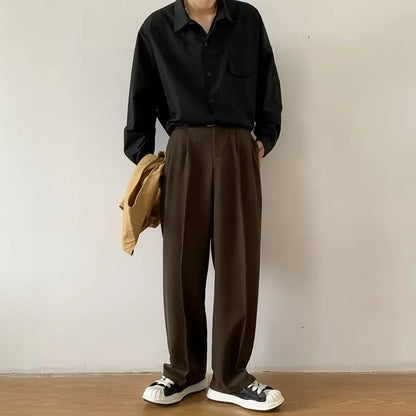 Brown Black Suit Pants Men Slim Fit Fashion Social Mens Dress Pants Korean Casual Straight Pants Mens Office Formal Trousers