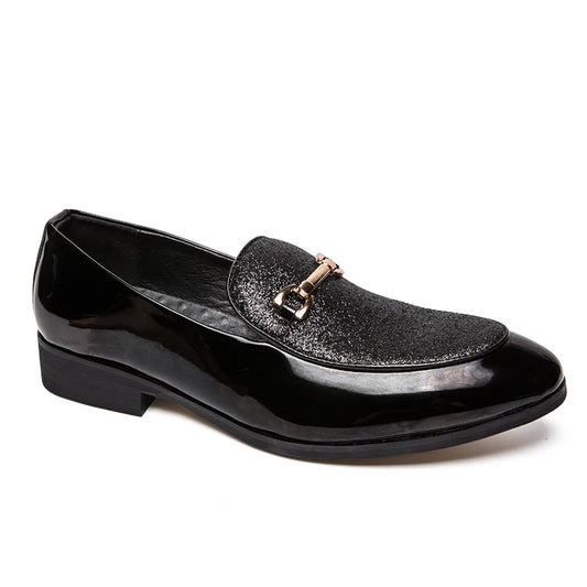 Men's pointed suede formal shoes, retro new patchwork loafers mixed with slipper shoes, wedding dress leather shoes