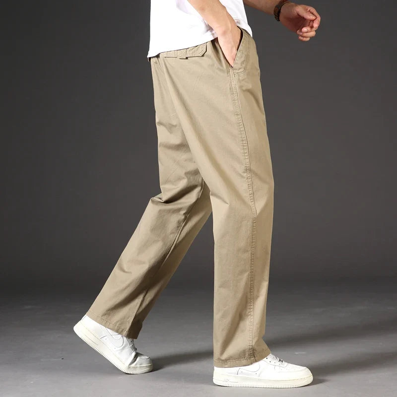 Men's 100% Cotton Cargo Pants Multi-pocket Elastic Waist Pants Big and Tall Mens Trousers Loose Fit Gym Sports Men's Pants