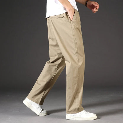 Men's 100% Cotton Cargo Pants Multi-pocket Elastic Waist Pants Big and Tall Mens Trousers Loose Fit Gym Sports Men's Pants