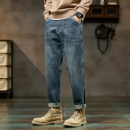 2025 Autumn and Winter New Loose and Versatile Harem Pants Retro Simple Fashion Solid Color Comfortable Versatile Jeans for Men