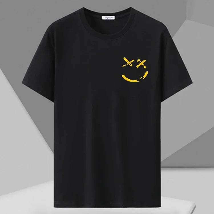 Men T-shirt Printed Tee Plus Size 110-180kg 5XL 6XL 7XL Black T Shirts Round Neck Short Sleeve Oversized Tops Big Size Clothing