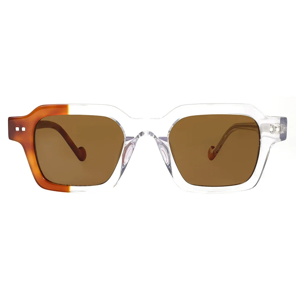 Square Frame Retro Sunglasses Asymmetric Two Tone UV400 for Women Men Polarized Outdoor Lightweight Secure Fit