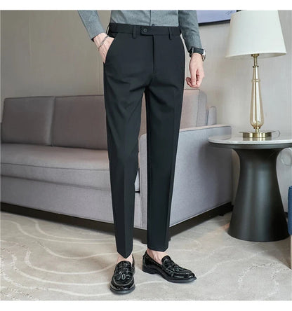 Men Suit Pant Autumn Elastic Waist Solid Slim Fit Dress Pants Business Casual Office Social Trouser Plus Size 40 38 Men Clothing