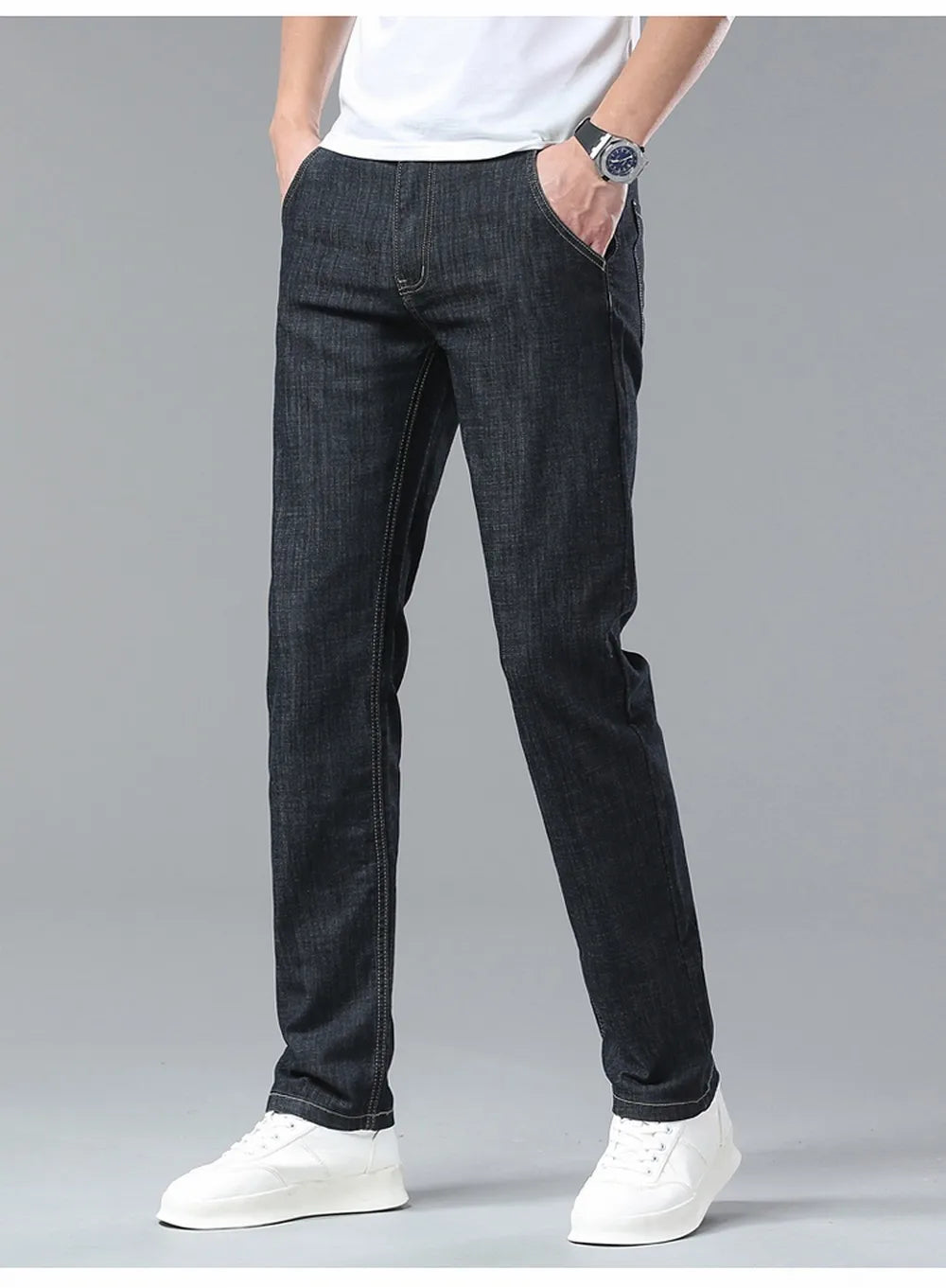 Summer Lyocell Men's Jeans Breathable Thin Casual Straight Stretch Business Work Denim Trousers Classic Fashion Brand Clothing