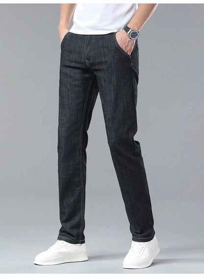 Summer Lyocell Men's Jeans Breathable Thin Casual Straight Stretch Business Work Denim Trousers Classic Fashion Brand Clothing