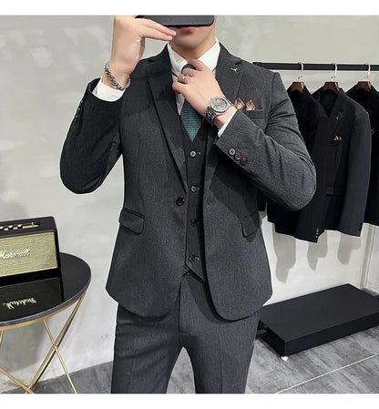 S-7XL Jacket Vest Pants Luxury Elasticity Boutique Fashion Men's Solid Color Casual Business Suit 3-piece Sets Groom Wedding