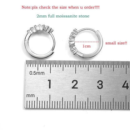 2mm 100% Real Moissanite Hoop Earrings for Girls Children's Jewelry 1CM Small Size 925 Sterling Silver Plated 18k Earring