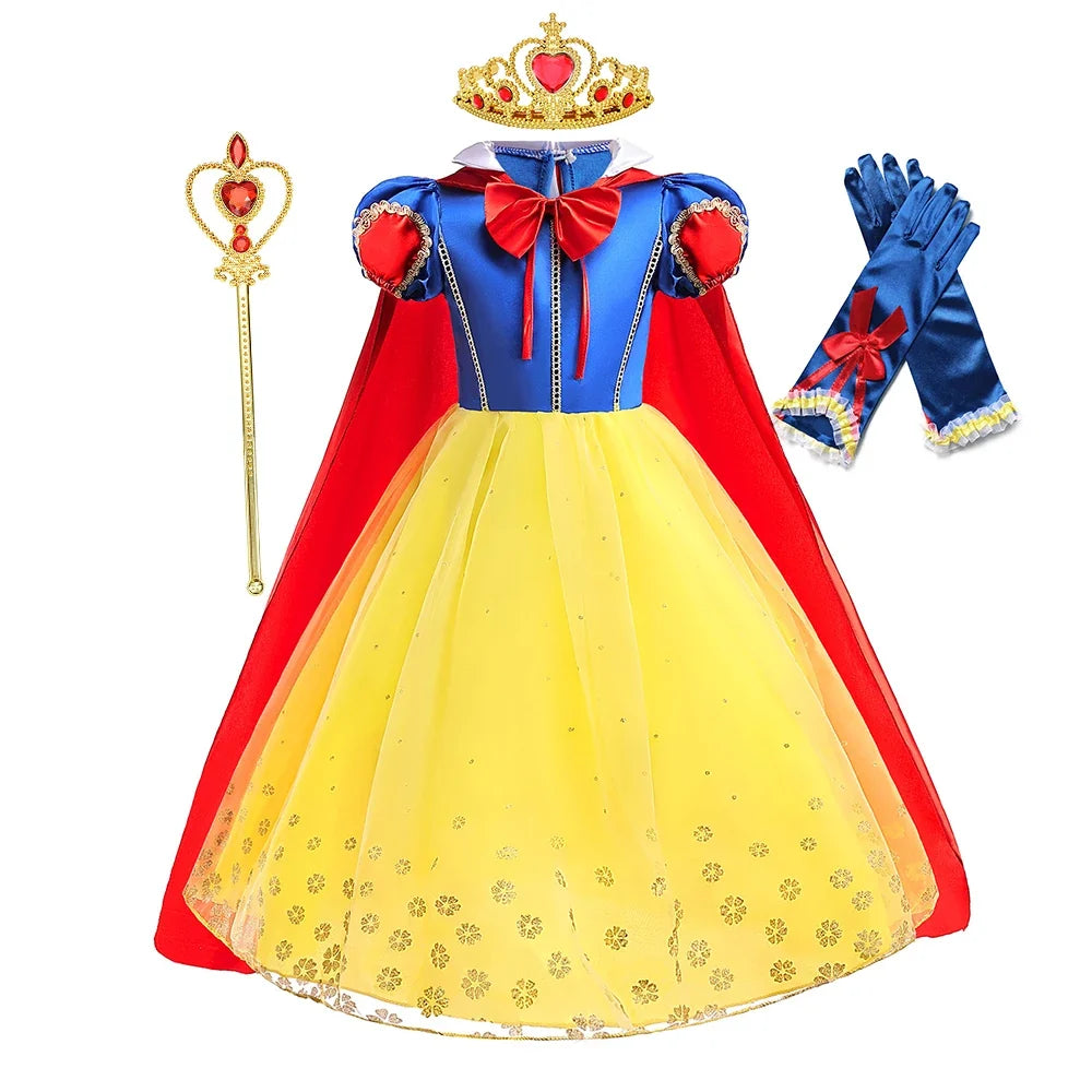 Popular Movie LED Princess Dress, White Snow Dress, With Cape And Headpiece For Halloween Carnival Birthday Party Cosplay