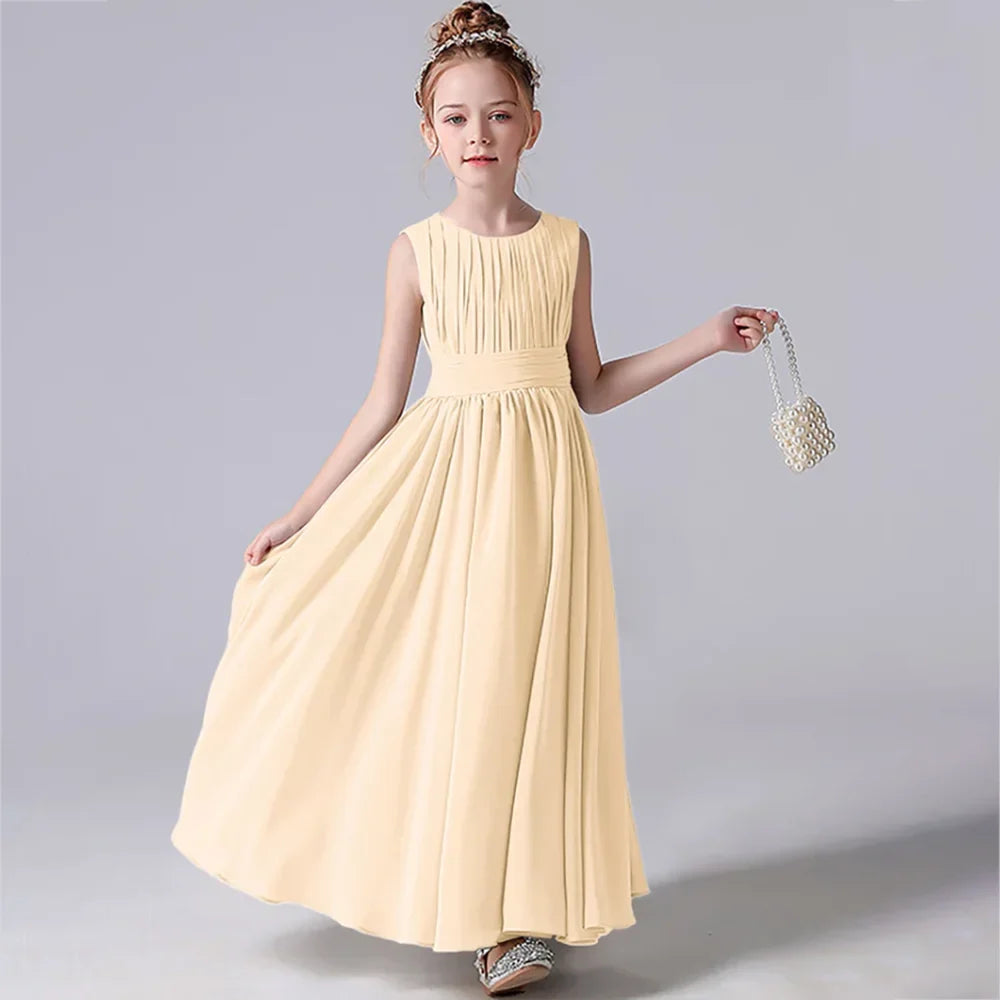 Customized Chiffon Pleated Flower Girl Dresses Sashe Kid Wedding Birthday Party Pageant Gowns Junior Bridesmaid Dress