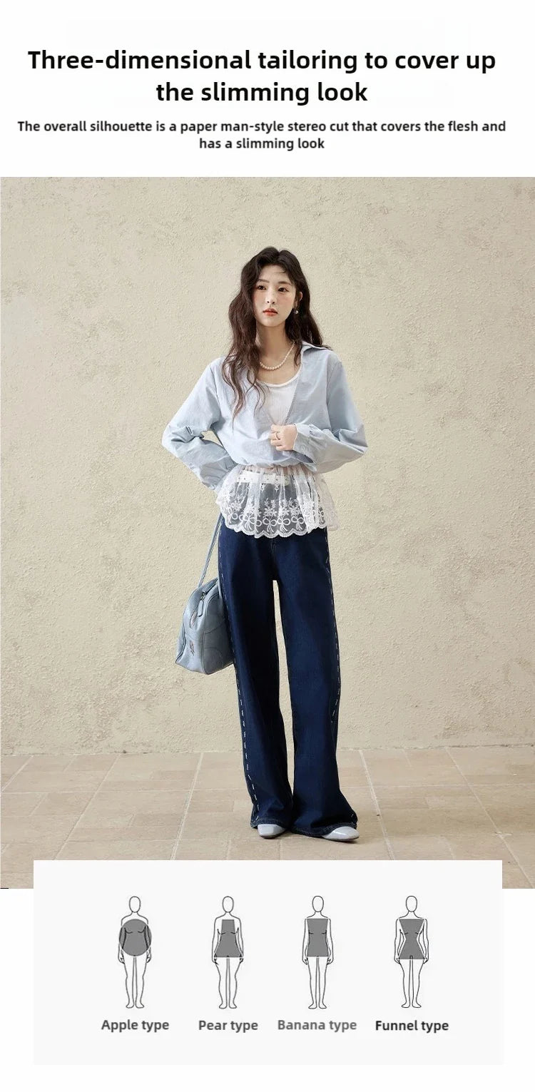 French Spring Shirts Women 2025 Long Sleeve Turn-down Collar Fake Two-piece Blouses Female Splicing Lace Tops MXE16C0783