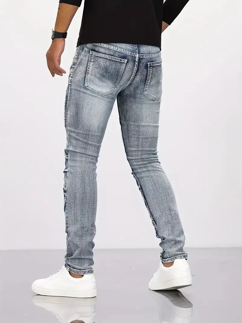 2025 Jeans Men's Small Straight Leg Denim Design Pants New Slim Fit Small Hole Long Pants High Street Classic High Quality Mens