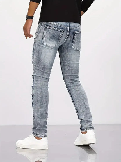 2025 Jeans Men's Small Straight Leg Denim Design Pants New Slim Fit Small Hole Long Pants High Street Classic High Quality Mens