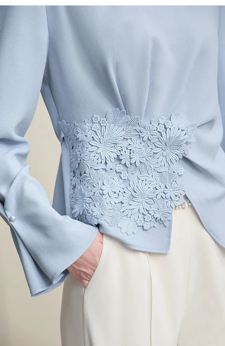 Women's Blouse 2026 Autumn New Elegant Commuter Crew Neck Lace Chiffon Women's Shirt Loose Versatile Elegant Top 12681001