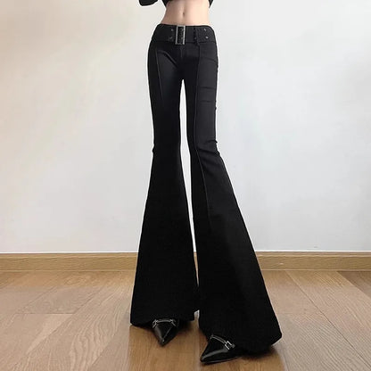 Women's Black Jeans Flare Pants Y2k Retro Emo 2000s Streetwear Fashion Trousers Harajuku Wide Yoga Pants 90s Aesthetic Clothes