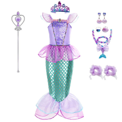 Mermaid Dress Girls Kids Cosplay Dresses Princess Costume Perform Clothes Birthday Party Halloween Clothing