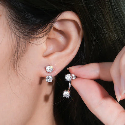 Moissanite Stud Earring with Certificates 925 Silver Lab Diamond Drop Earring 2-wearing Style Detachable Earcuff for Women
