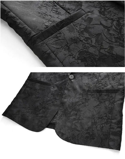 Classic Black Jacquard Suit Male Business Casual Coat Fashion Men Wedding Party Tuxedo Dress Blazers Slim Fit Tops