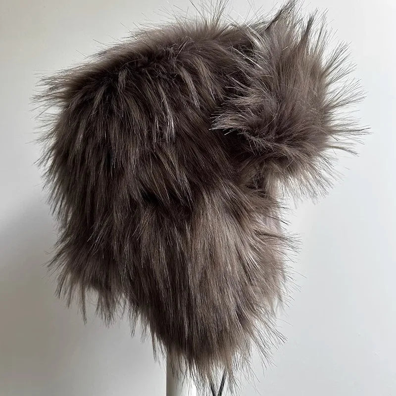 Imitation Fox Hair Bomber Hats for Women Winter Ear Protection Ski Hat Men Warm Windproof Fur Hat  Ear Flap Ushanka Pilot Hats