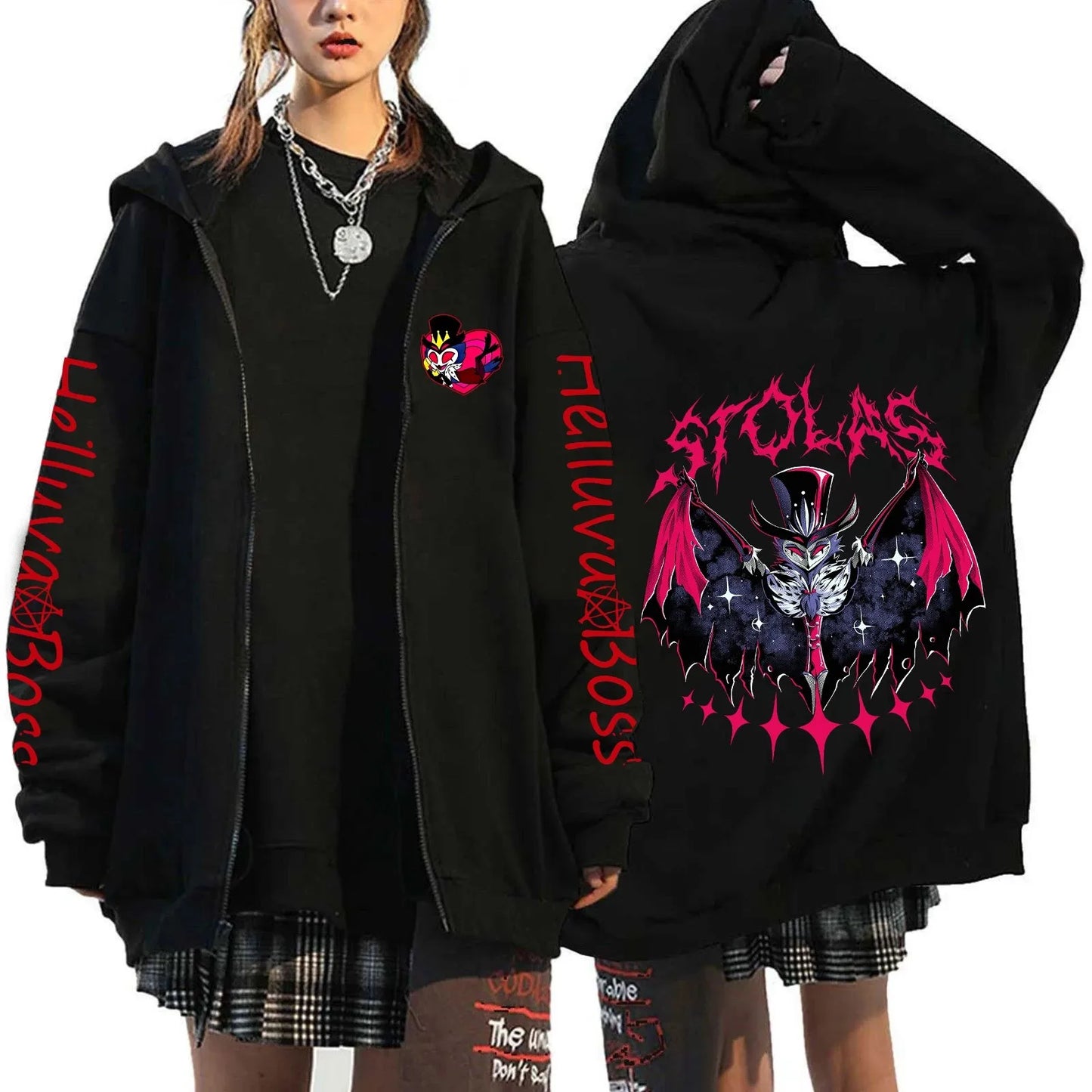 Helluva Boss Cartoon Printed Zipper Hoodies Harajuku Gothic Y2k Zip Up Hoodie Men Clothing Long Sleeve Fleece Casual Streetwear