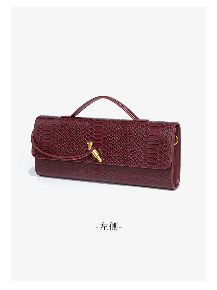 High-End Feeling Women's Trendy Crocodile Pattern Evening Bag Vintage Niche Single Shoulder Slant Cross Bag Motorcycle Equipment