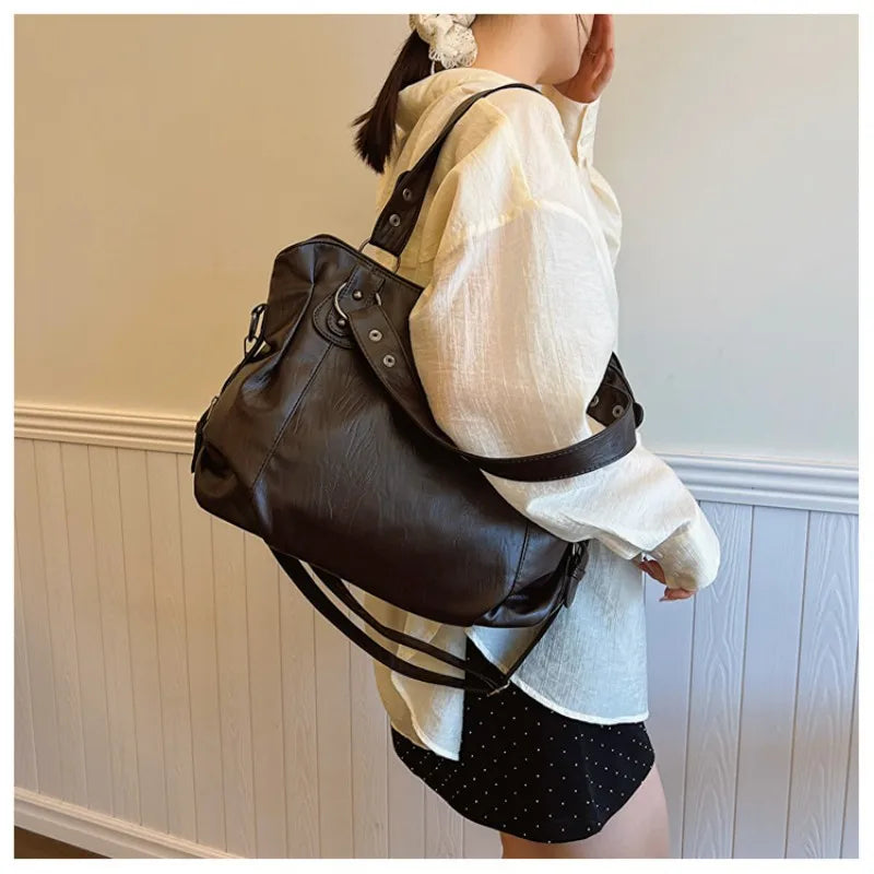 Capacity Black Shoulder Bags For Women Large Shopper Bag Solid Color Soft Leather Crossbody Handbag Travel Tote Bag