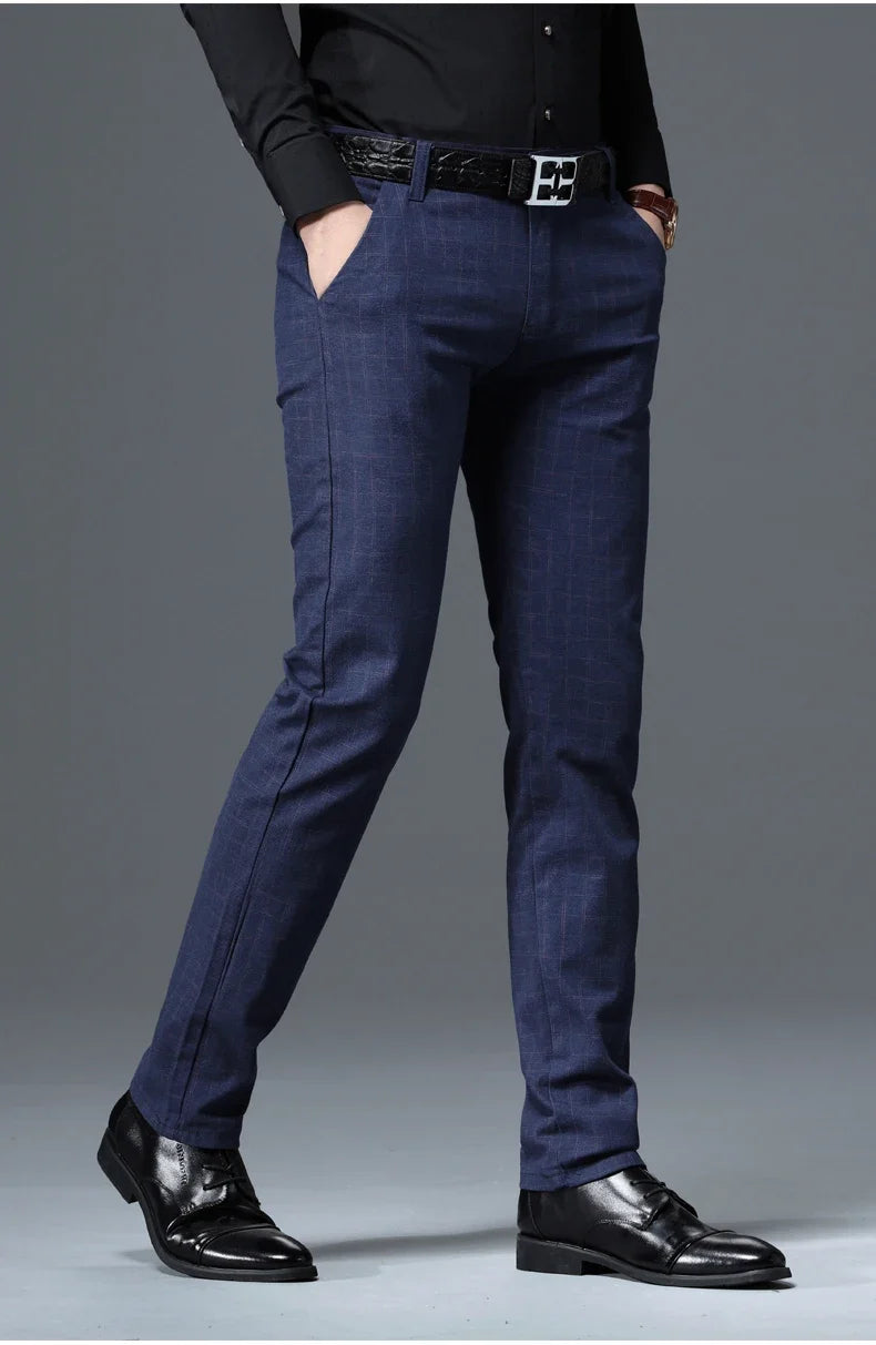 Men's Autumn New Classic Business Suit Pants Black Blue Fashionable Stretch Straight Slim Casual Trousers Brand Clothing Male