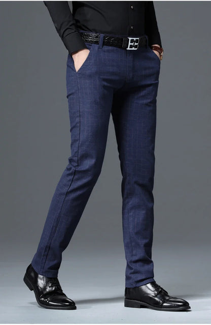 Men's Autumn New Classic Business Suit Pants Black Blue Fashionable Stretch Straight Slim Casual Trousers Brand Clothing Male