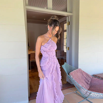 Lady New Unique Design Ruffled Gown Sexy Backless Sleeveless Party Dresses High End Elegant Vacation Formal Evening Gown