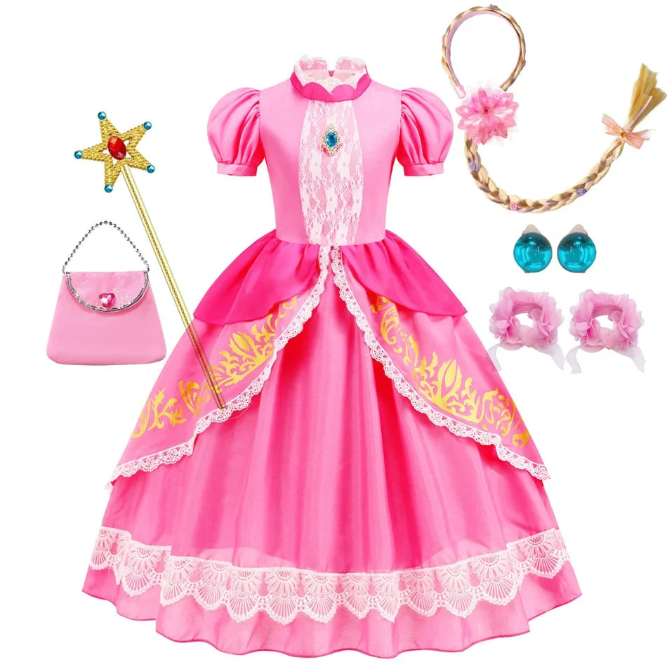 Girls Peach Dress Halloween Princess Cosplay Costume Kids Gowns Children Fancy Outfits